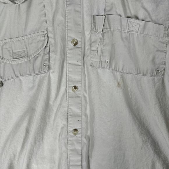 Columbia PFG Shirt Mens L Beige Short Sleeve Performance Vented Fishing FLAWS - Picture 5 of 14